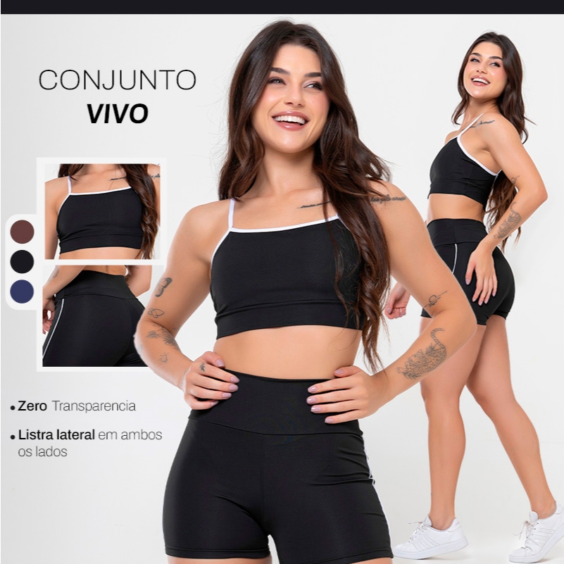 Conjunto Academia Feminino Short e Top de Alcinha Zero Transparência Fitness em Oferta na Shopee