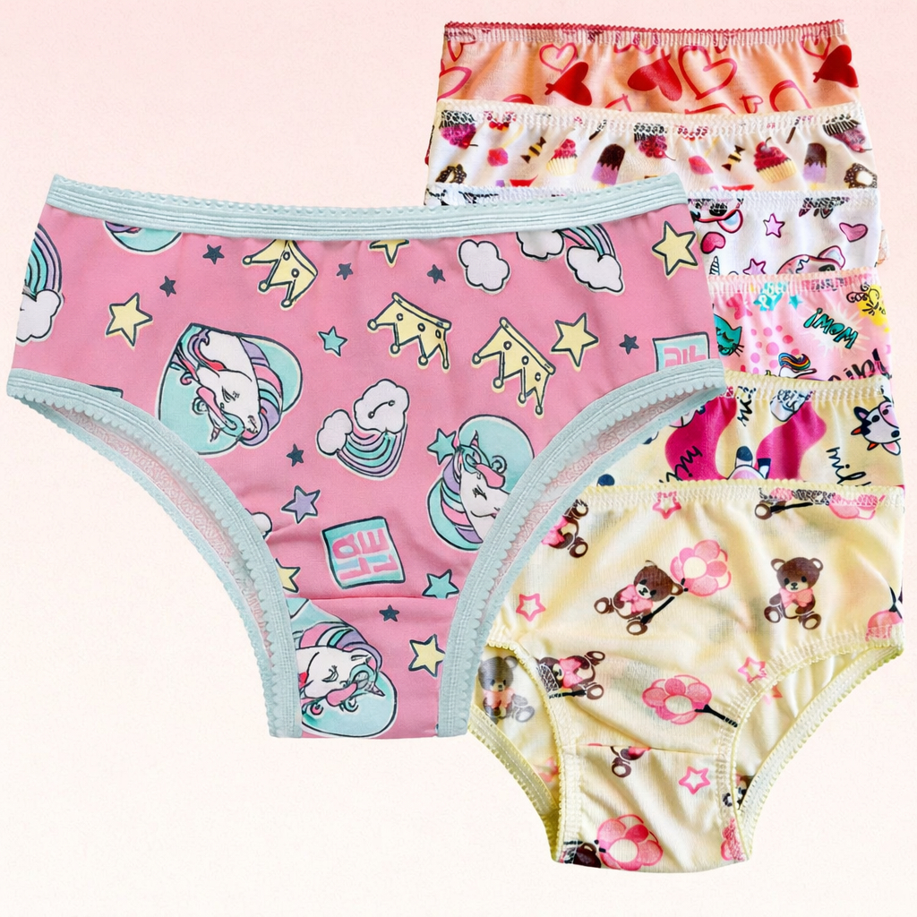 Kit 10 Calcinha Infantil 100% algodão Estampada Conforto meninas criança (2–7 Anos) Promoção