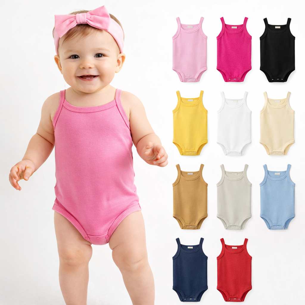 Kit 5 Body Bebê Alcinha Verão Suedine 100% Algodão Infantil Menina Liso Sem Manga Regata Enxoval