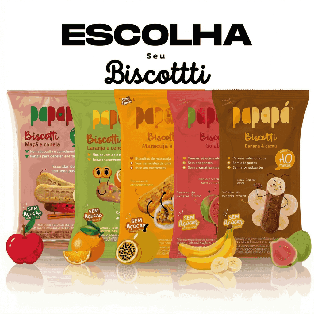 Biscoito Infantil 60g Bolacha Biscotti Sem Açúcar Adicionado - Papapá em Oferta na Shopee