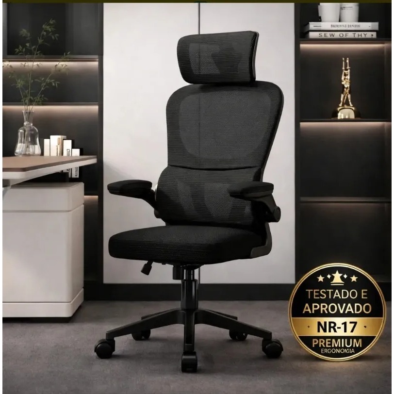 Cadeira de Escritório Ergonômica preta Giratória com Apoio Lombar e Braços Ajustáveis - BRIELLI HOME em Oferta na Shopee