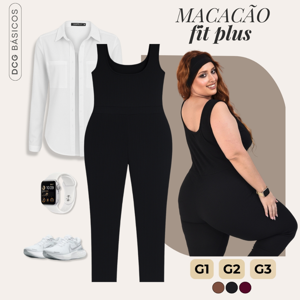 Macacão Feminino Plus Size Gola Redonda Regata Liso Fitness Esporte G1 ao G3 em Oferta na Shopee