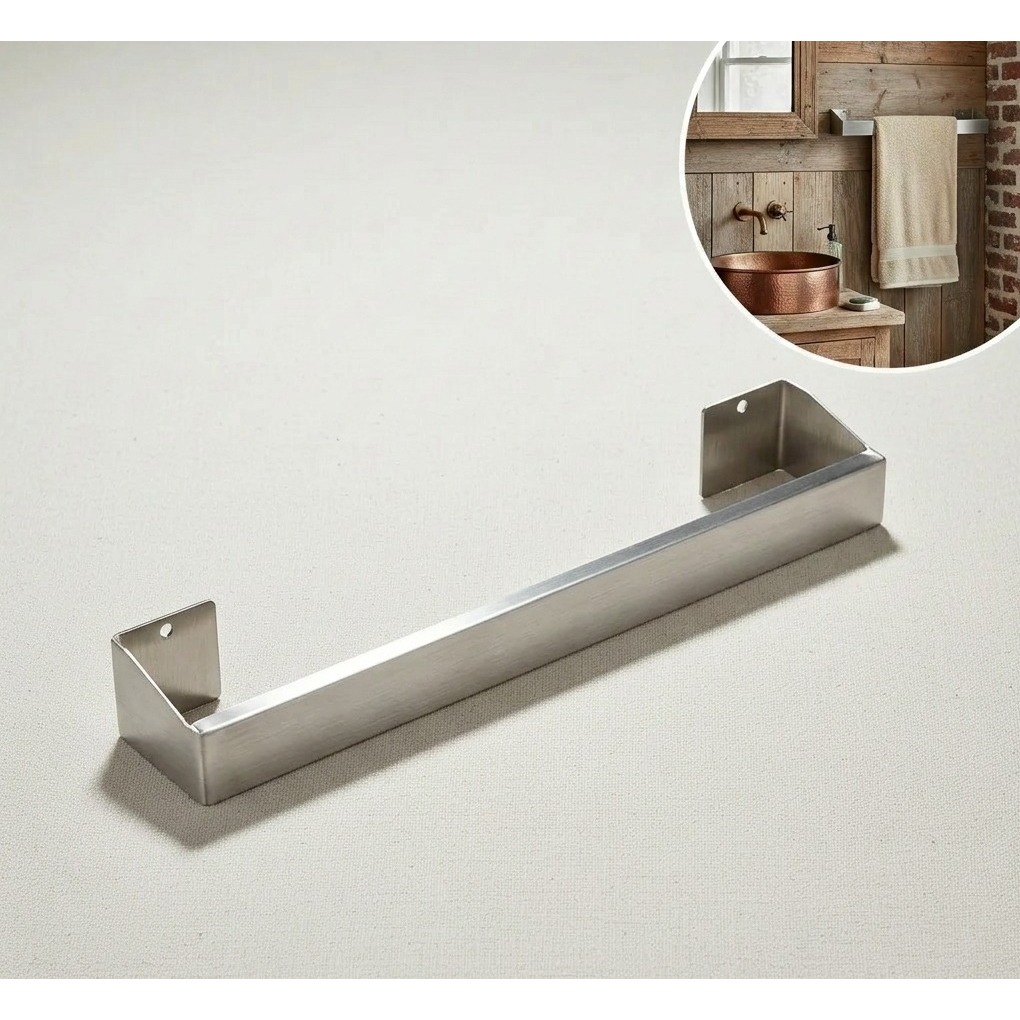 Porta Toalha de Rosto em Inox com Fita Dupla Face — Suporte Toalheiro para Banheiro - Escovado