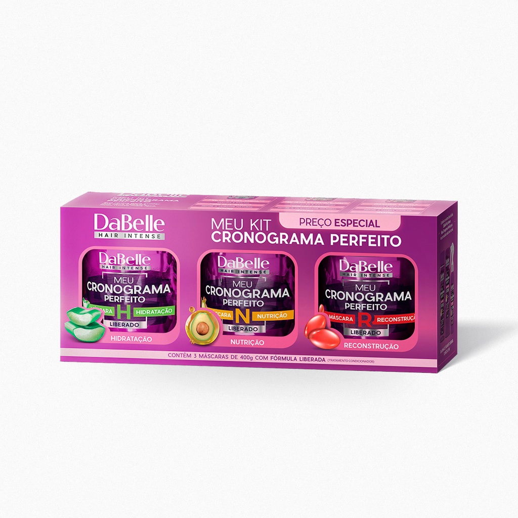 Kit 3 Máscaras Meu Cronograma Perfeito DaBelle Hair 400g em Oferta na Shopee