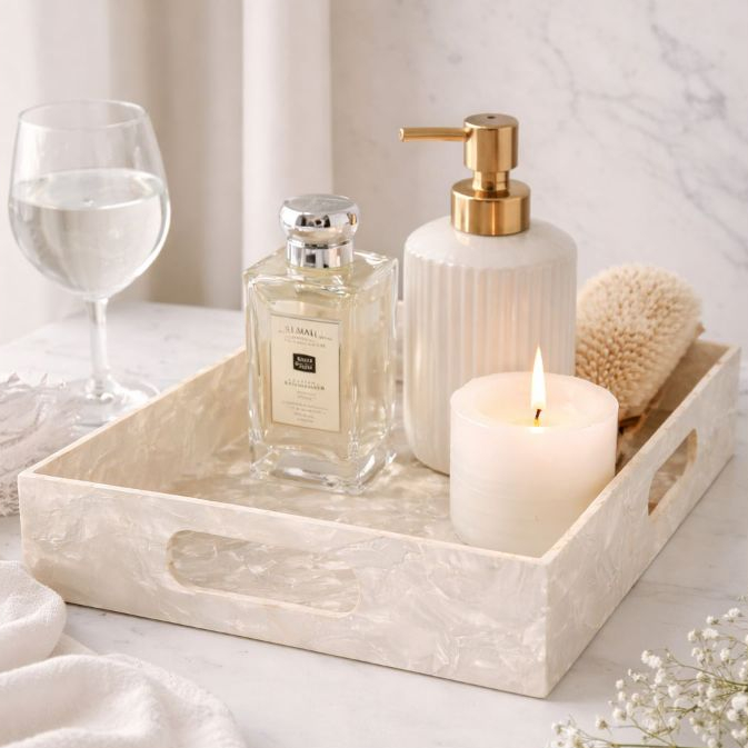 Bandeja Acrílico Decorativa Organizadora Caixa Luxo Madrepérola 30x20x5 em Oferta na Shopee