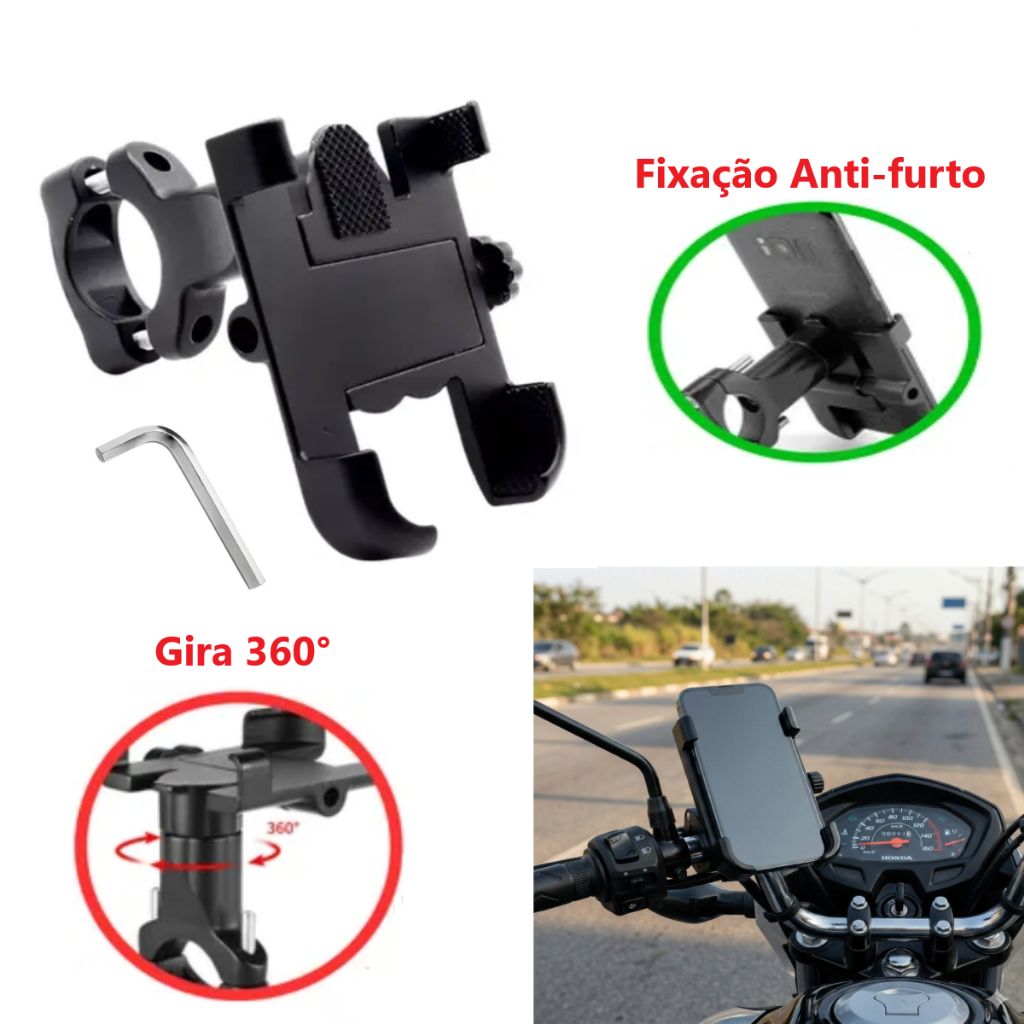 Suporte De Celular Moto Bicicleta Guidão Universal Liga alumínio Anti-Vibração p/ aplicativo Premium