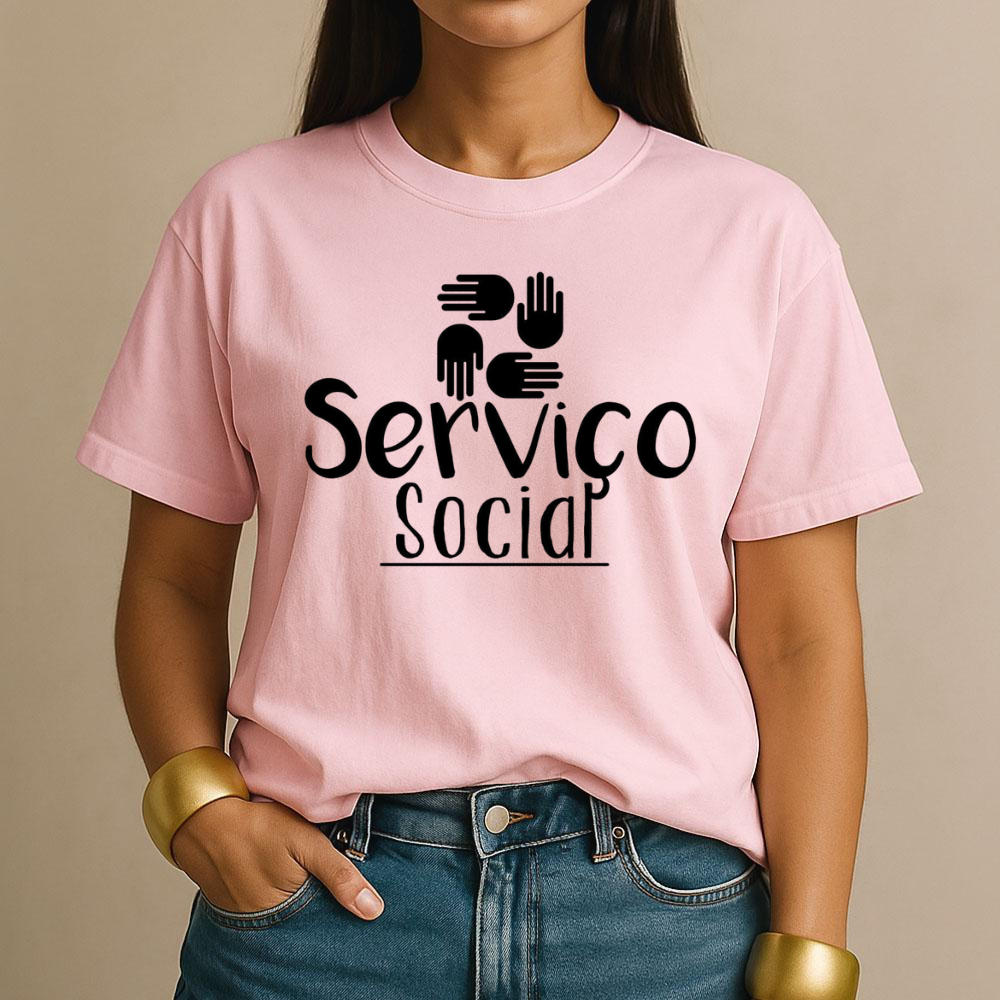 Camiseta Blusa Serviço Social Estampada para Profissão Algodão Varias Cores T-shirt