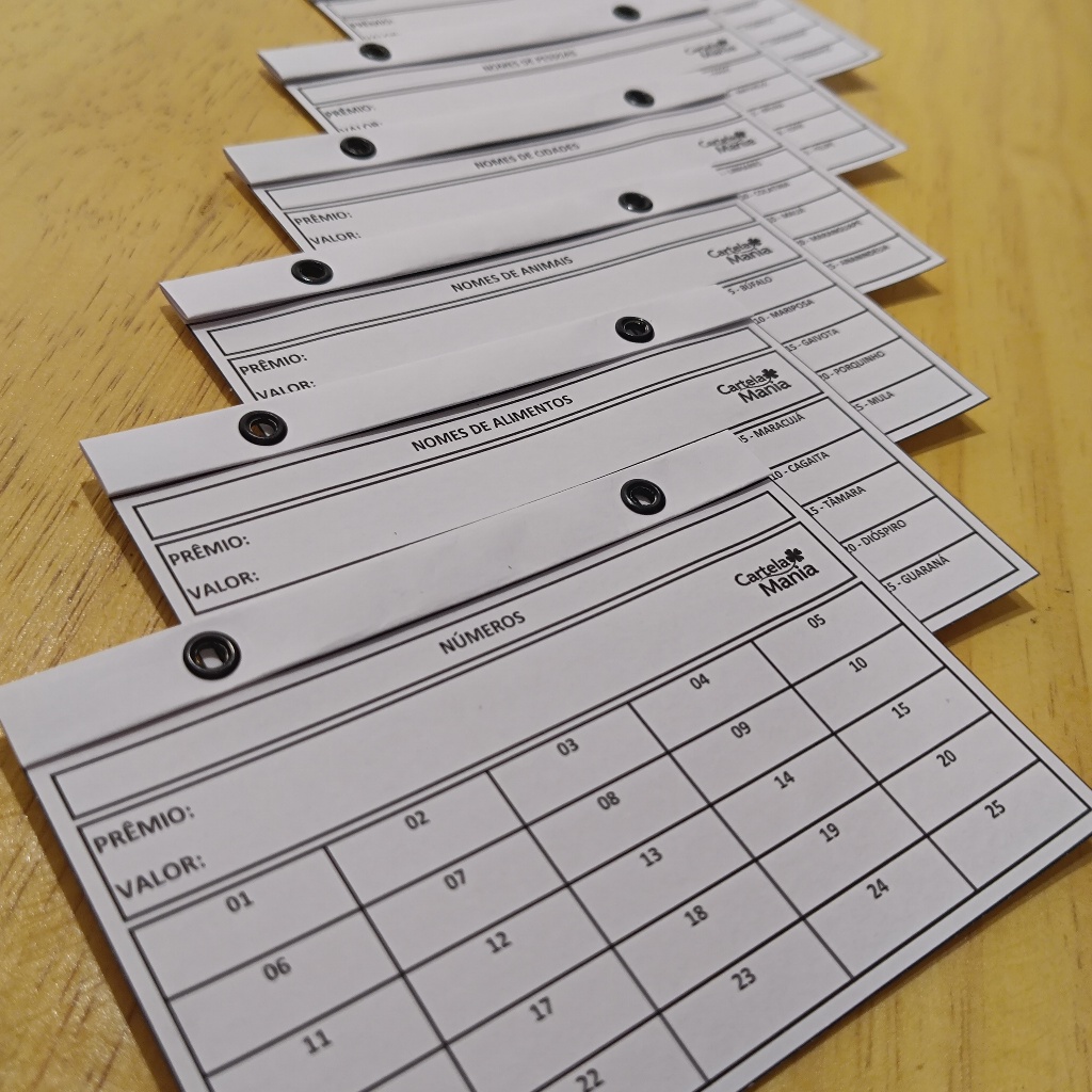 Kit 10 Cartelas de Rifas - 25 Itens - Números, Alimentos, Animais, Cidades, Pessoas, Times em Oferta na Shopee