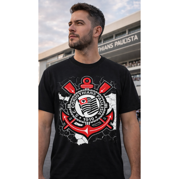 Camiseta Masculina Estampa Corinthians Timão Camisa Gaviões Fiel Time Coração Blusa Vai Mascote