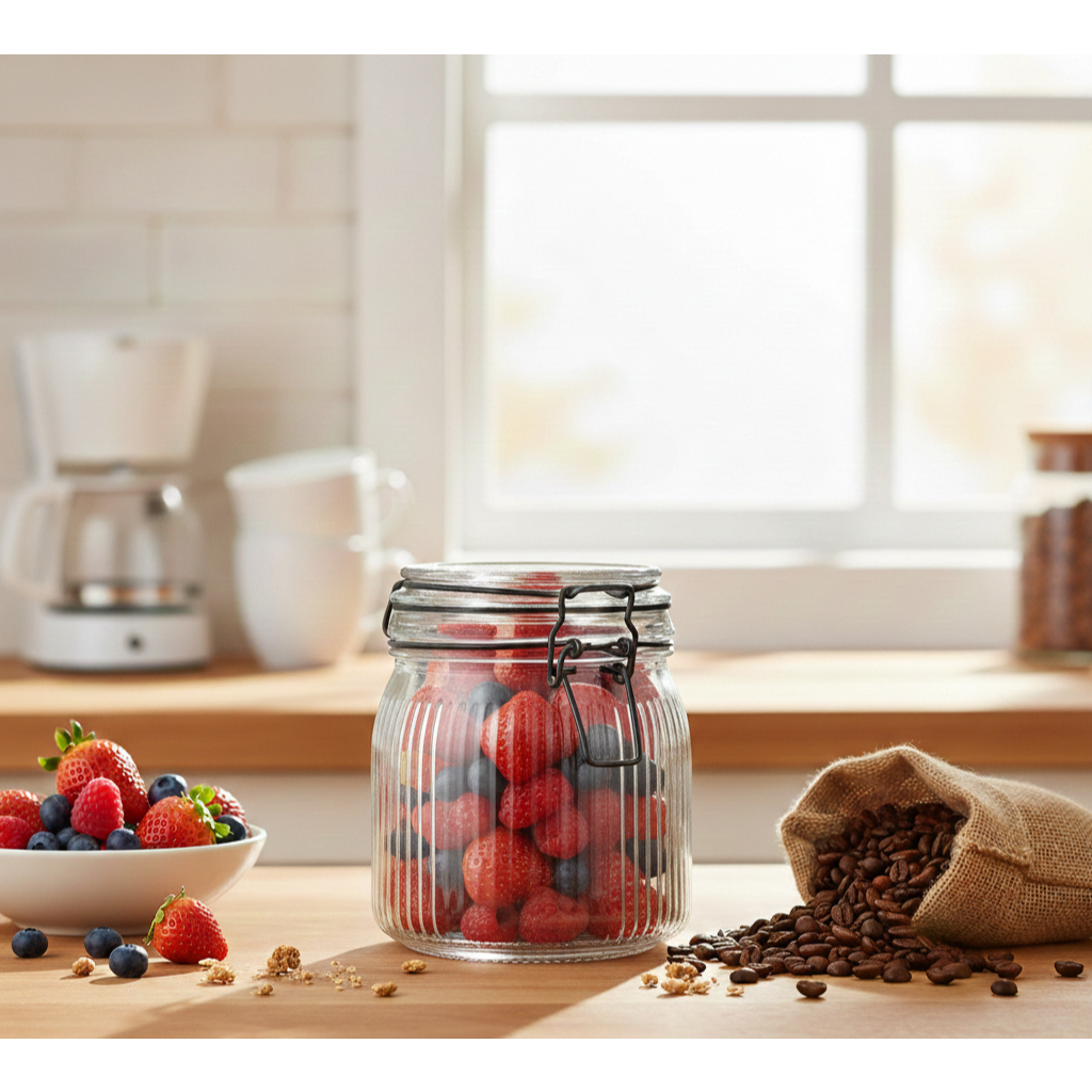 Pote Hermetico Canelado Trava Aço Preto Vidro 970ml Ruvolo em Oferta na Shopee