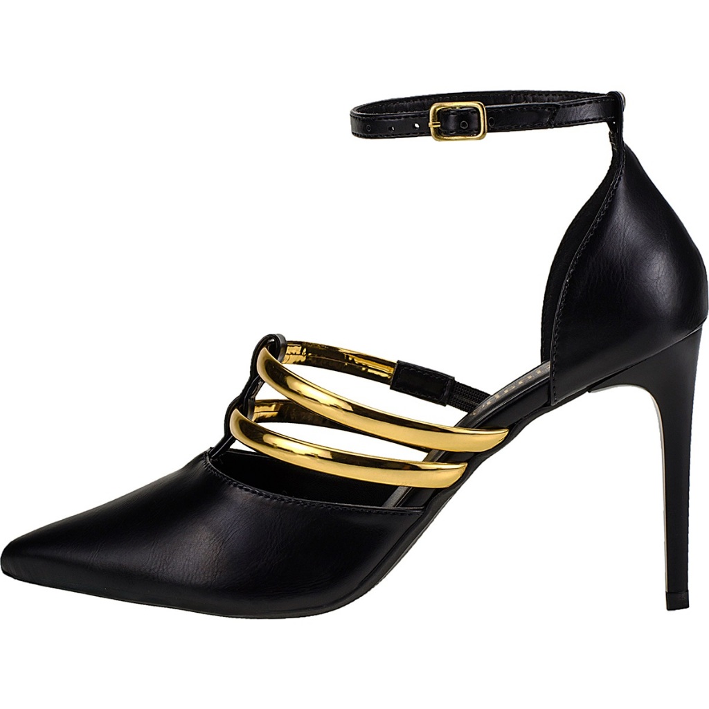 Sapato Scarpin Feminino Bico Fino Salto Agulha Shekinah Tiras Metalizadas Salto Alto Stiletto Moda