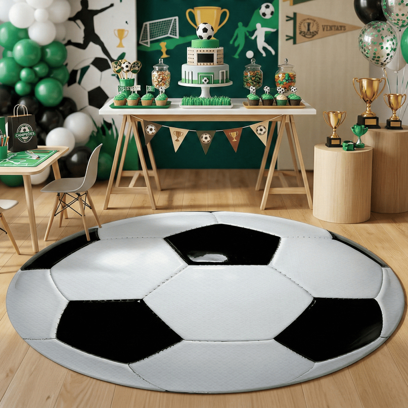 Tapete Redondo Tema: Futebol Bola Campo 1,40x1,40 Oxford Decorativo Festa Infantil Lançamento Oferta