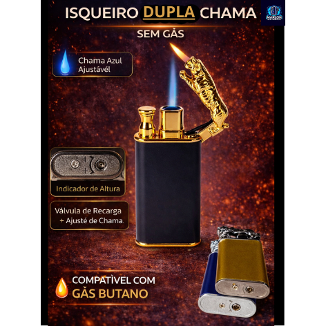 Isqueiro Dupla Chama (SEM GAS )Recarregável maçarico liso