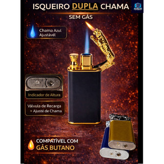 Isqueiro Dupla Chama (SEM GAS )Recarregável maçarico liso