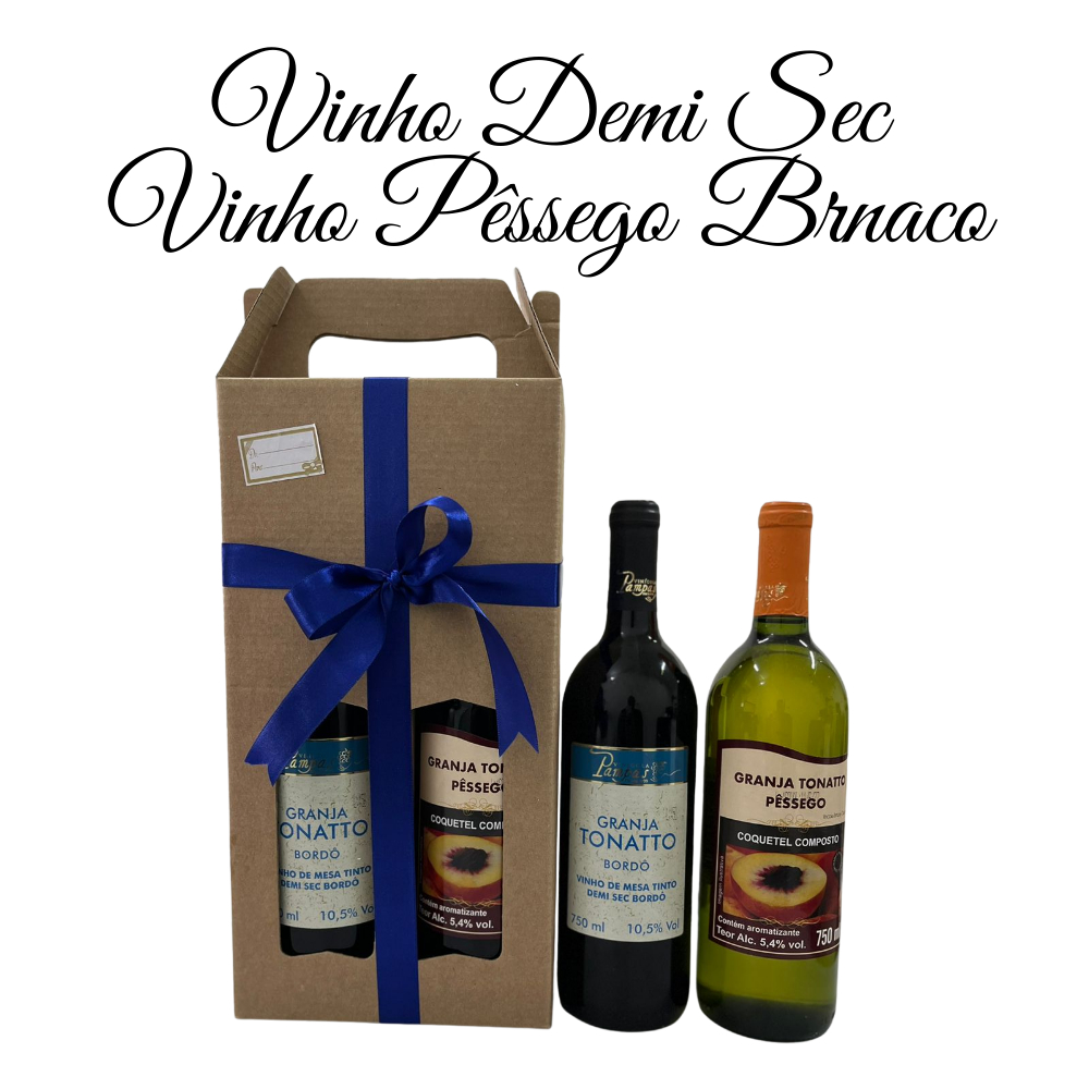 Vinhos Tinto Demi Sec e Vinho Pêssego Branco Tonatto Campos do Jordão p´/  Presente 750ml/ cada