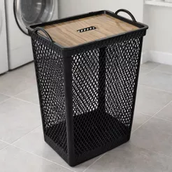 Cesto De Roupa Suja Com Tampa Grande 49L Preto Telado P/ Banheiro Lavanderia De Canto Organizador Multiuso - Plástico