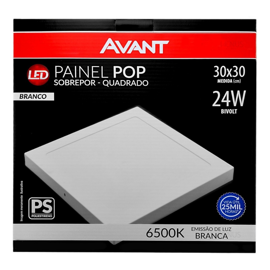 Painel Plafon Led Quadrado/Redondo Sobrepor/Embutir 18w/24w Teto Branco Frio Avant em Oferta na Shopee