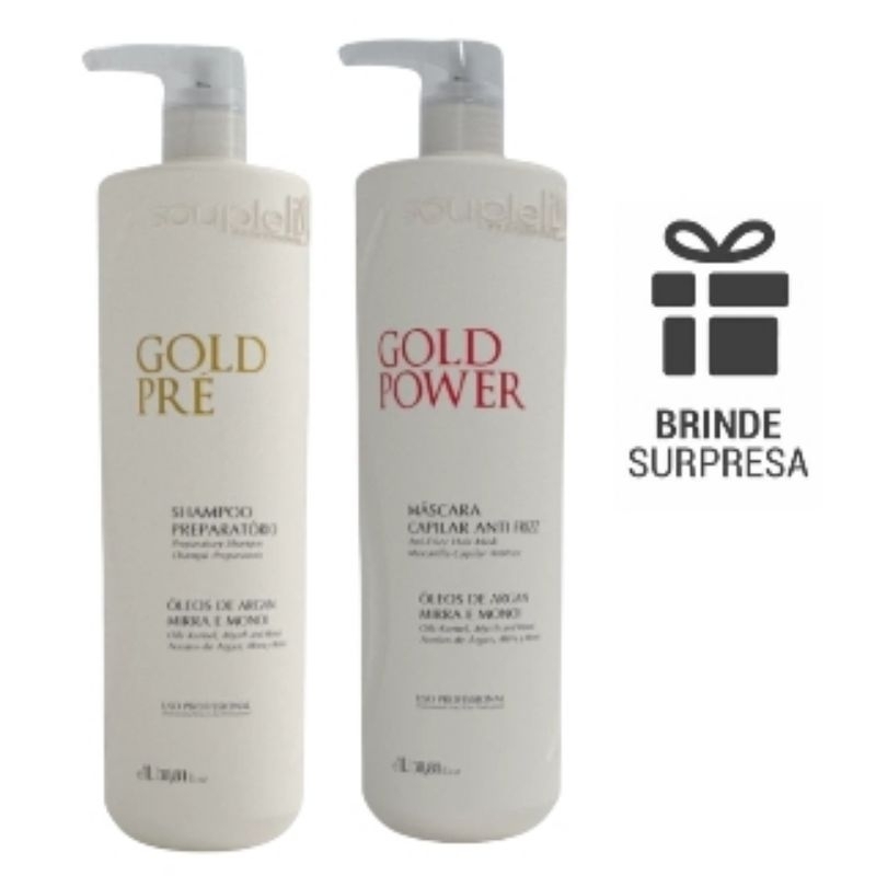 Selagem Gold Power Souple liss + Shampoo Gold Pré + Brinde Surpresa