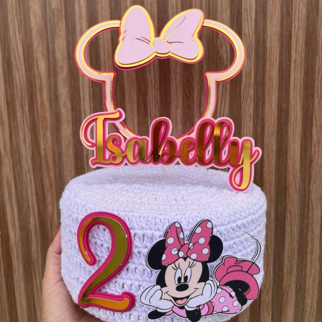 Minnie Rosa | Topo de bolo personalizado Minnie rosa com arco |Topo Camadas 3D Minnie