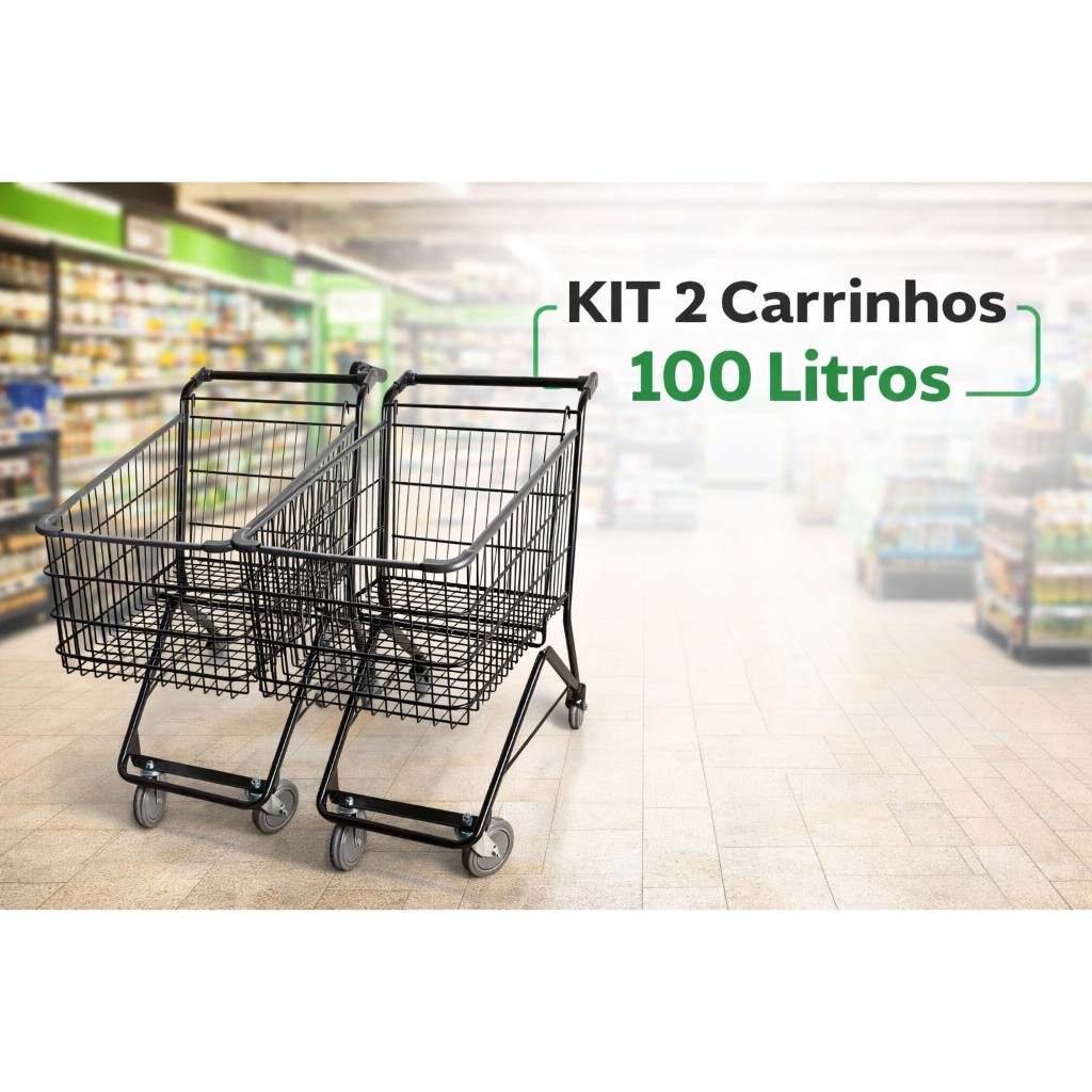 Carrinho Para Mercado Modelo Duplo Cesta 100 Lts  Carro Condomìnio Prédio 140 Lts Proteção Lateral