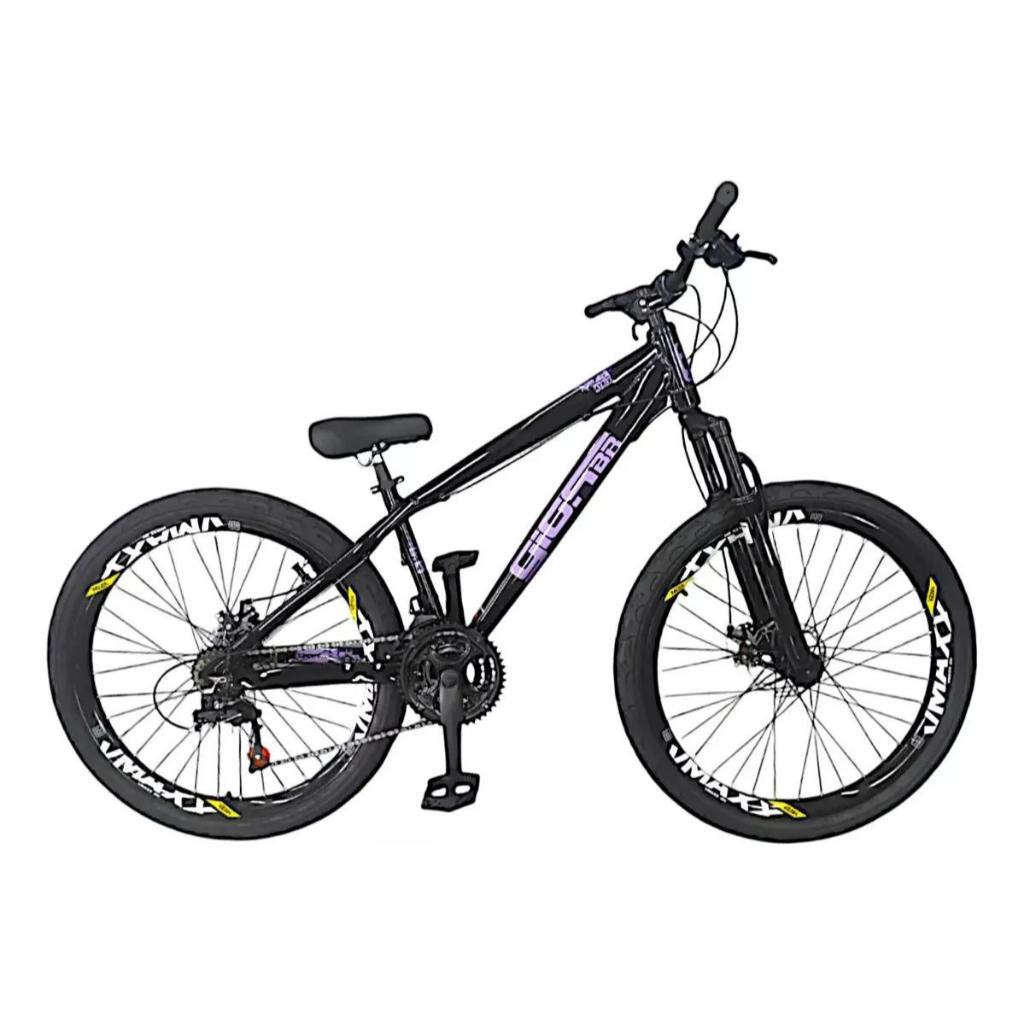 Bicicleta Gios 4TRIX/FRX Preto com Roxo DO GRAU Aro 26 Freio a Disco 21 Velocidades Aro Vmaxx