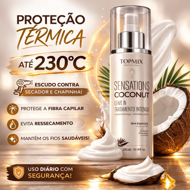 Leave In Coconut 10 em 1 TopMix Profissional – Protetor Térmico, Brilho, Hidratação e Anti-Frizz em Oferta na Shopee
