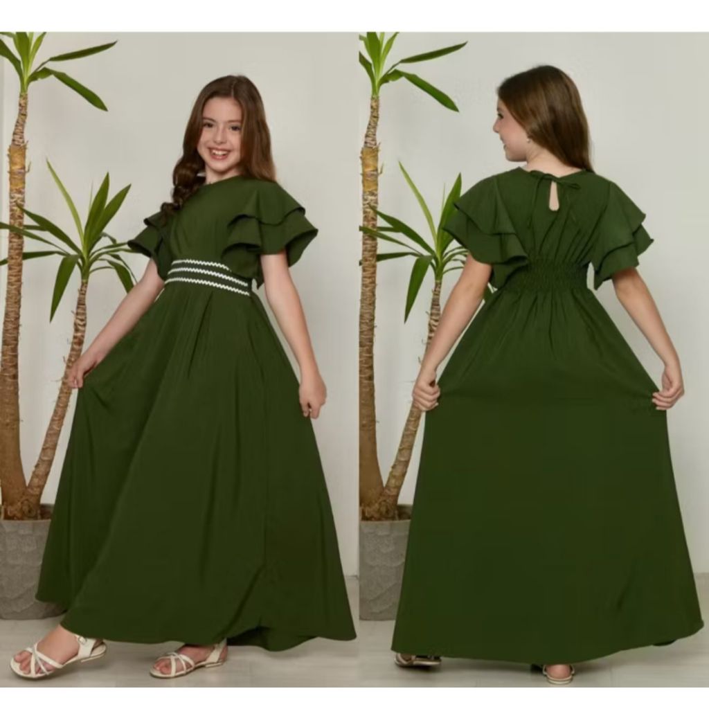 Vestido Longo Infantil Juvenil Mangas Morcego Moda Infantil em Oferta na Shopee