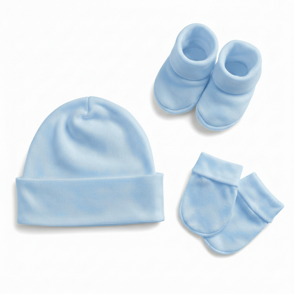 Kit 3 Peças Enxoval Bebê Recém Nascido Touca + Luvas + Pantufas Algodão Saída Maternidade