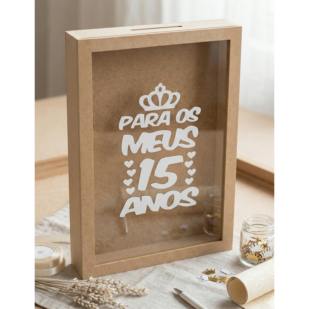 Quadro Cofre 32x22 Com Vidro E Adesivo Para Os Meus 15 Anos