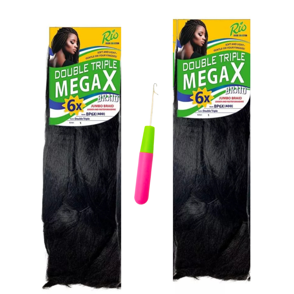 2 Cabelos Jumbo MegaX  Tranças Box Braid Dread Locks + Agulha Brinde