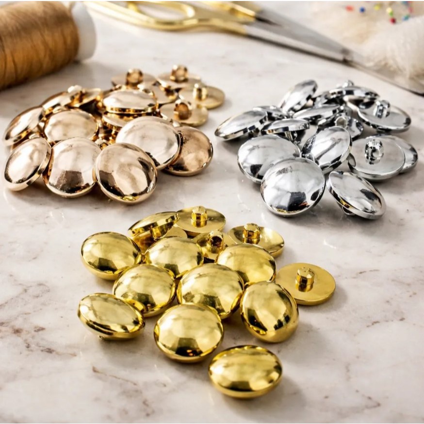Botão costura Liso com Pézinho 18mm/20mm/25mm plástico Dourado, Rose, Prata - 200/100/50 unidades