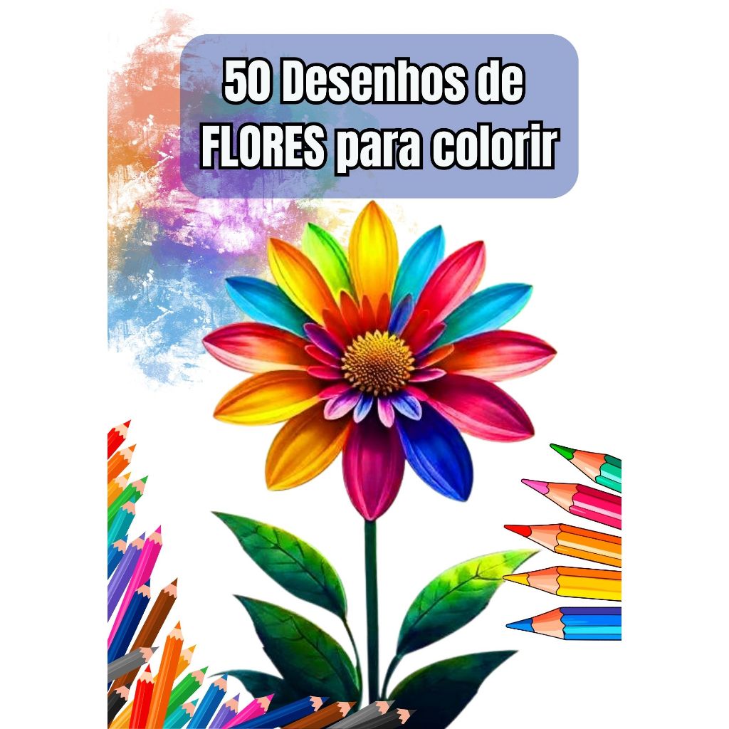 Livro 50 desenhos de flores para colorir