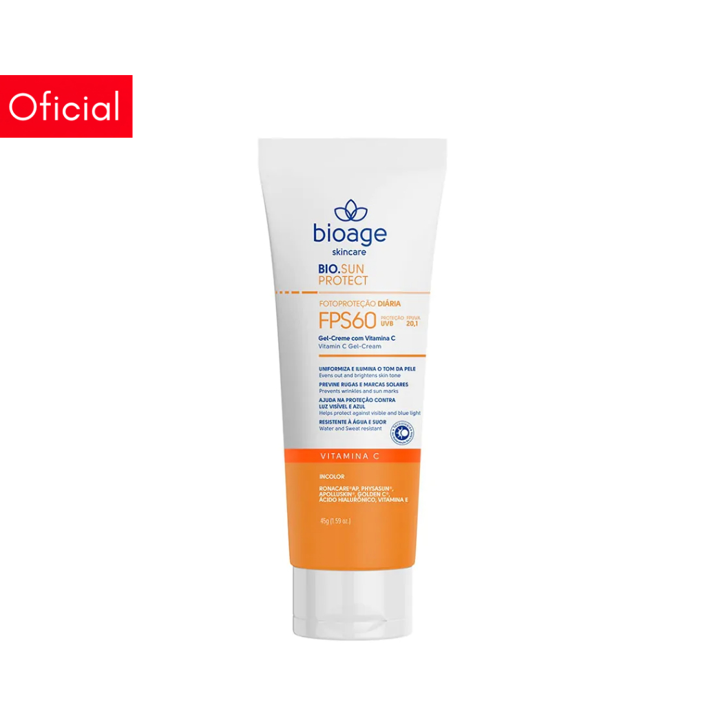 Protetor Solar Facial com Vitamina C FPS 60 Incolor Antioxidante e Iluminador 45g - Bioage em Oferta na Shopee