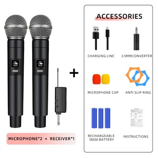 kit 2 Microfones Dinâmico Sem Fio Duplo Profissional Recarregável  UHF em Oferta na Shopee