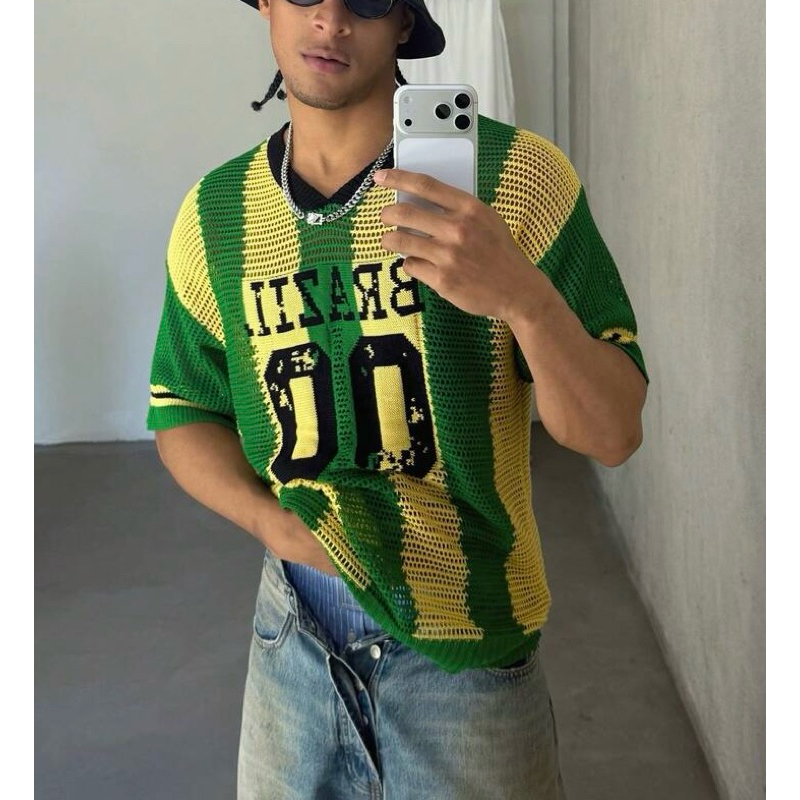 Blusa do Brasil Camisa Masculina Suéter Tricô Copa do Mundo Verde Amarelo Seleção Brasileira