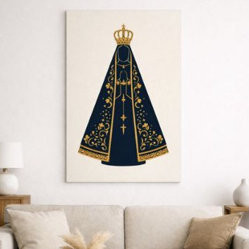 Quadro Decorativo 1 Peça Nossa Senhora Aparecida Religioso Católico Azul Dourado Fé Santa Rosa Maria