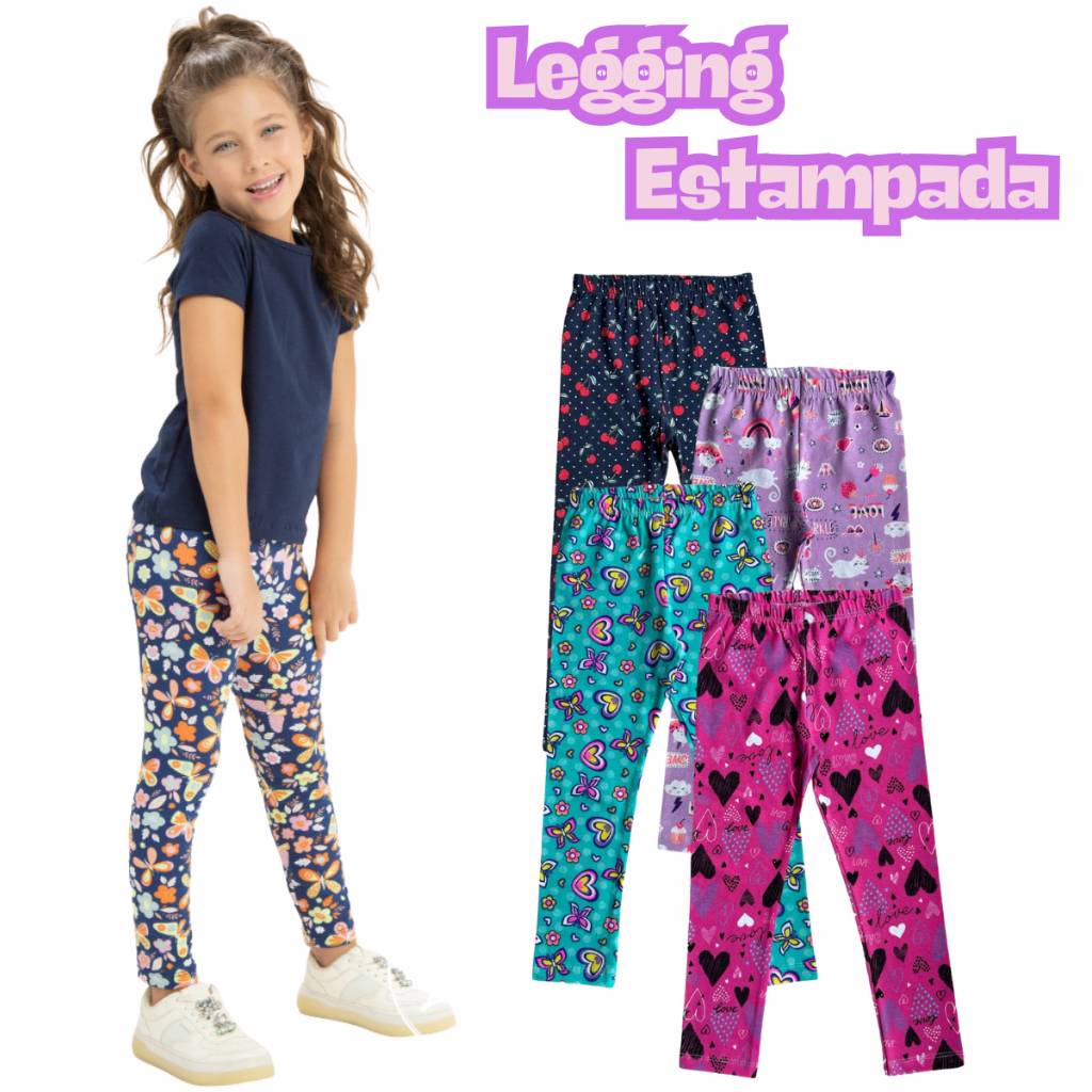 Calça Legging Cotton Estampada Sortido Infantil Juvenil Menina Tamanho 1 ao 16