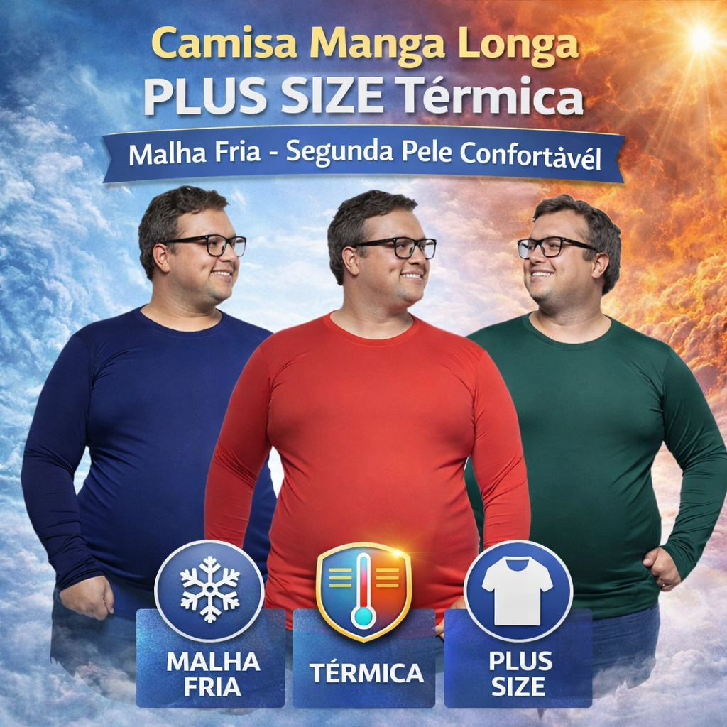 Camisa Masculina Manga Longa Plus Size Malha Fria – Conforto e Estilo para Todas as Ocasiões!