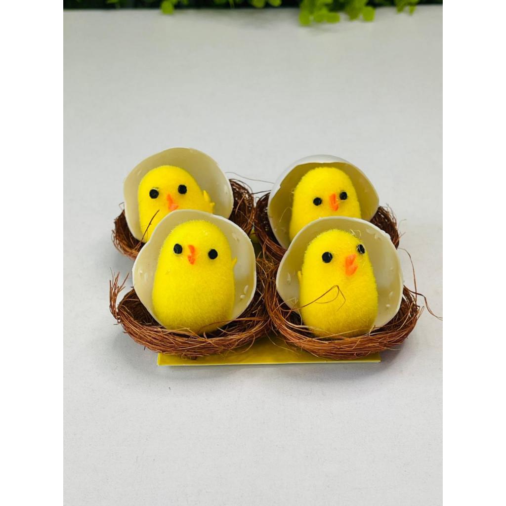 Pintinhos Ninho 4x5x5cm Jogo Com 4un Decoração Cenário Páscoa Fazendinha Enfeite Cromus 1067924