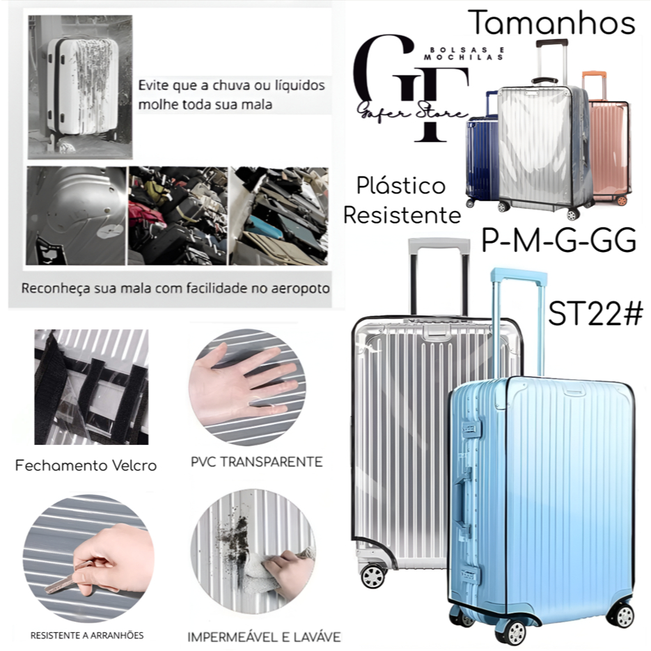 Capa plastica transparente para mala de viagens resistente Tamanho P 10KL ao GG 32KL ST22