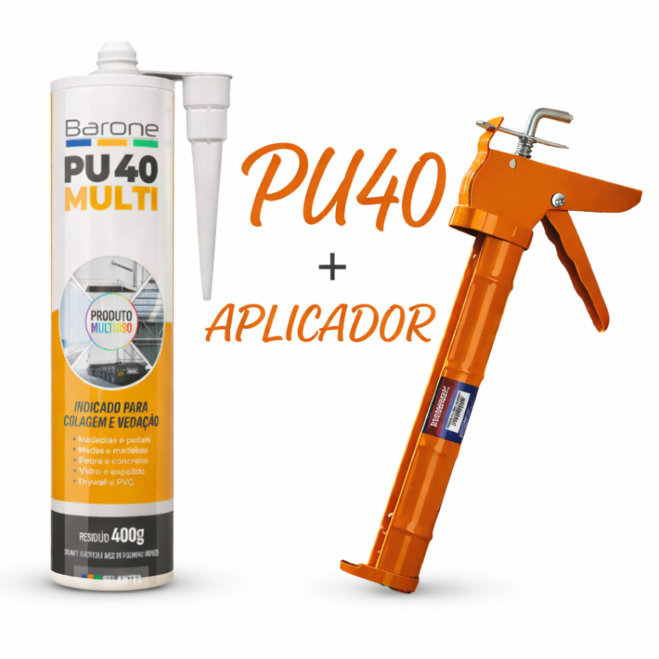 Kit Aplicador de Silicone + Cola PU40 Barone 400g Alta Aderência para Mármore, Madeira e Artesanato