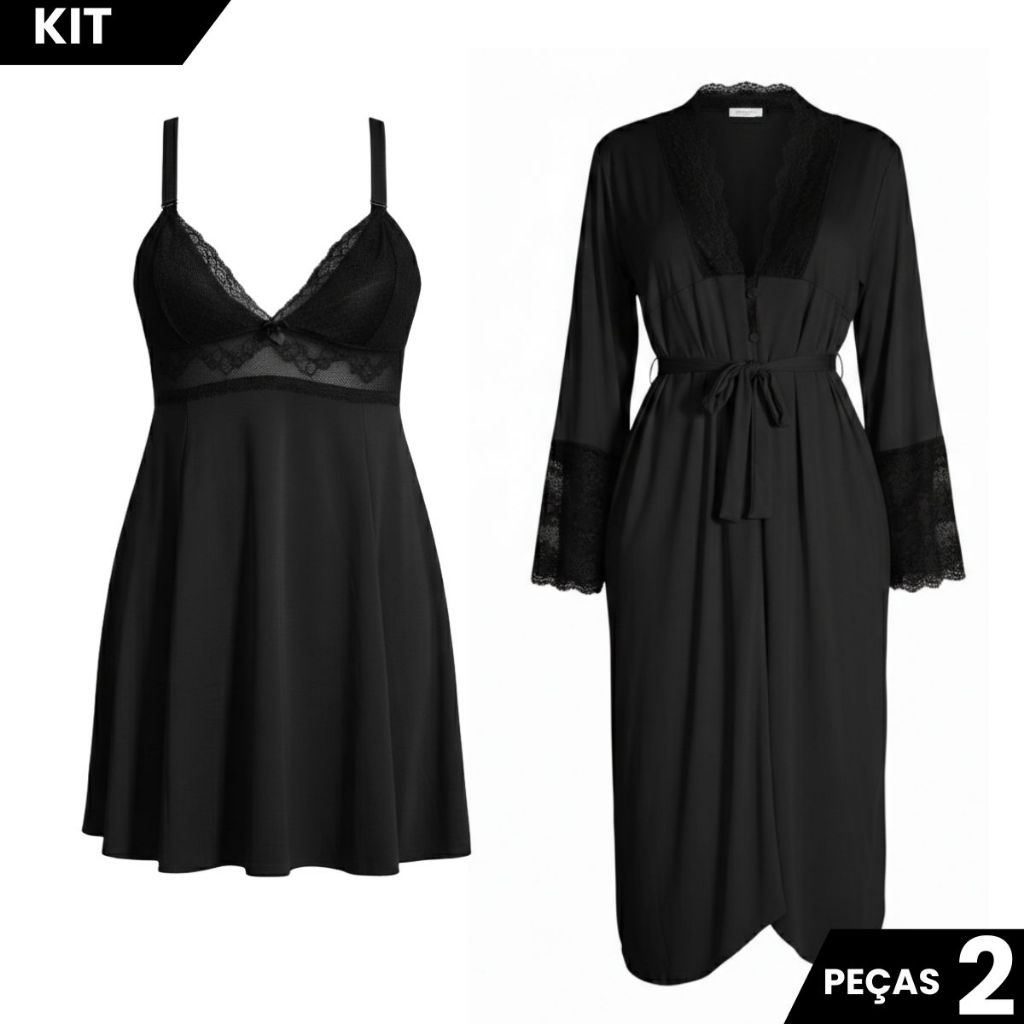 Kit Robe Longo e Camisola Sexy Confortável Sedutor  Lingerie Feminina Moda Noturna em Oferta na Shopee