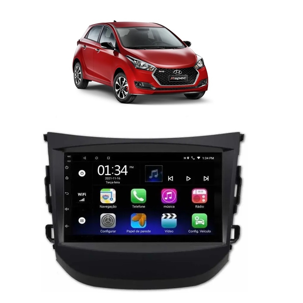 Kit Multimídia HB20 2012 até 2019 7 Pol CarPlay AndroidAuto USB Bt FM - 708BR Roadstar