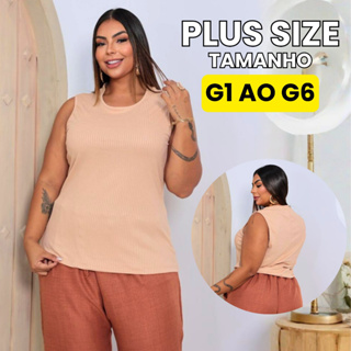 Regata Plus Size Feminina Tecido Canelada Premium Gola Redonda G1 ao G6 em Oferta na Shopee