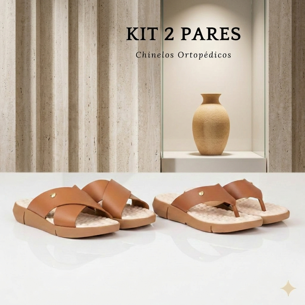 Kit 2 Pares Chinelo Ortopédico Feminino Anatômico Confortável Palmilha Massageadora Antiderrapante