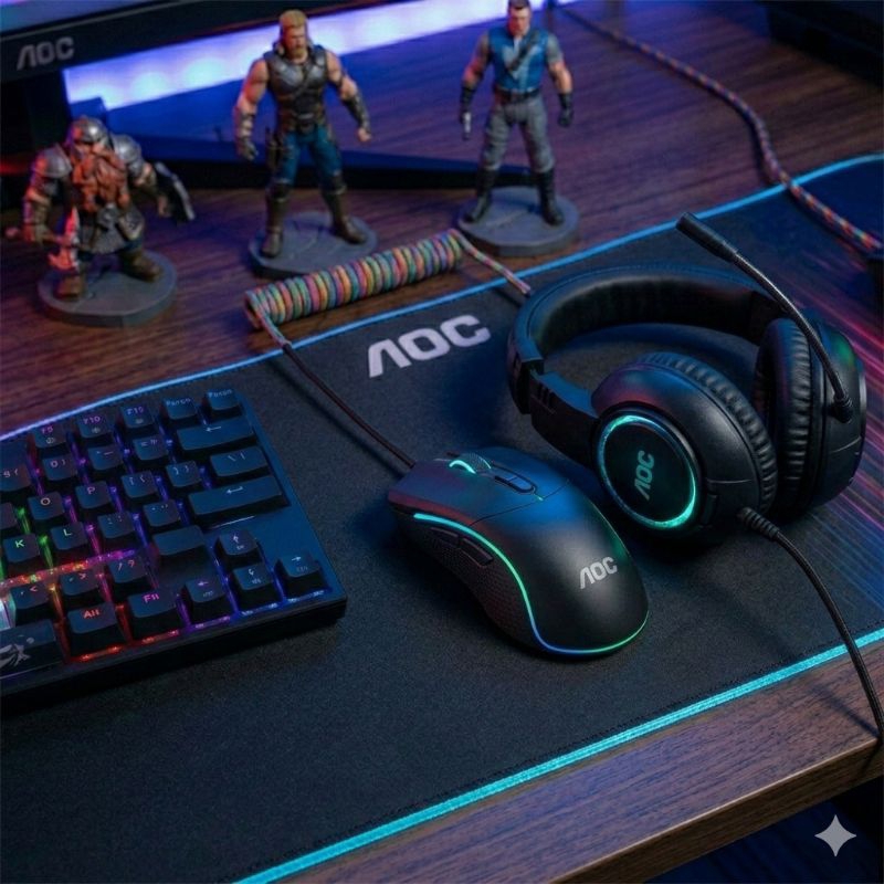 Kit Gamer AOC Headset Acg2510 Mouse Gamer Gm190 Rgb Setup Pc Console Celular