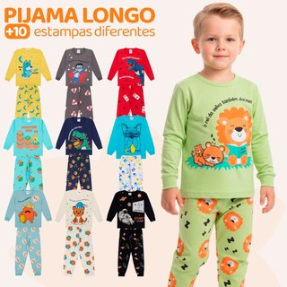 Kit Sortido 2 ou 4 Peças Pijama Infantil Menino Manga Comprida De Inverno Masculino Roupa…