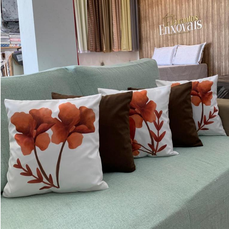 Kit com 5 Capas de Almofada 45x45 Estampadas Decorativa Suede Para Sala Alta Qualidade
