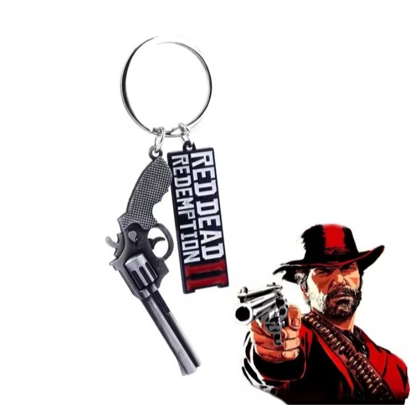 Jogo rdr2 arthur morgan revólver chaveiro vermelho morto redenção 2 chaveiro ocidental cowboy fãs presente cosplay