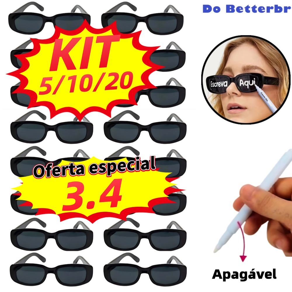 Kit 20/10/5 Oculos Vintage Retro Preto Liso + Caneta Giz Festa Casamento óculos de festa de formatura de carnaval